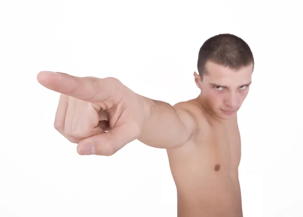 Guy Pointing With Finger — Stock Photo, Image