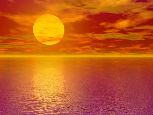 3D digital gerado pôr do sol avermelhado no mar — Fotografia de Stock