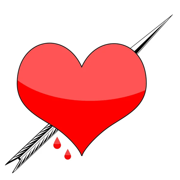 Illustration of arrow penetrating Valentines heart isolated on white background — Stock Photo, Image
