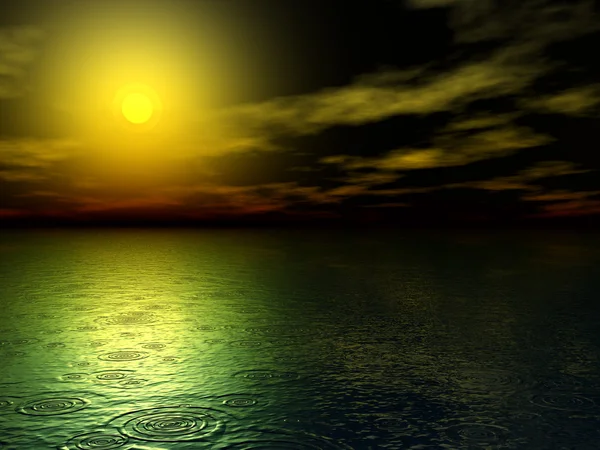 Digitální ilustrace deště na západ slunce na večer — Stock fotografie