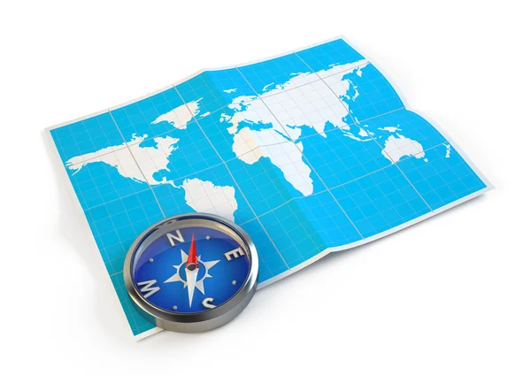 指南针和世界地图 — 图库照片