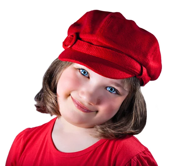 Νεαρό κορίτσι με ένα κόκκινο καπέλο — Φωτογραφία Αρχείου