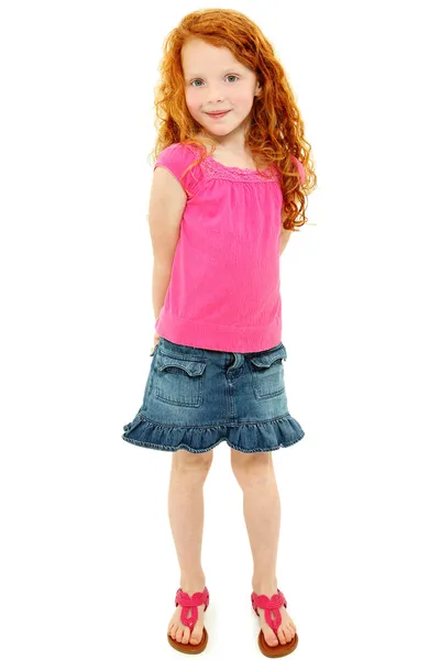 Beautiful Shy Redhead School Girl over White — Stock Photo, Image