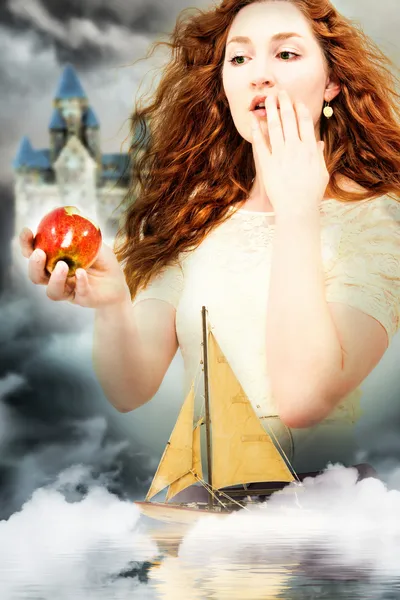 Actriz jugando Blancanieves en un retrato de estilo póster de fantasía — Foto de Stock