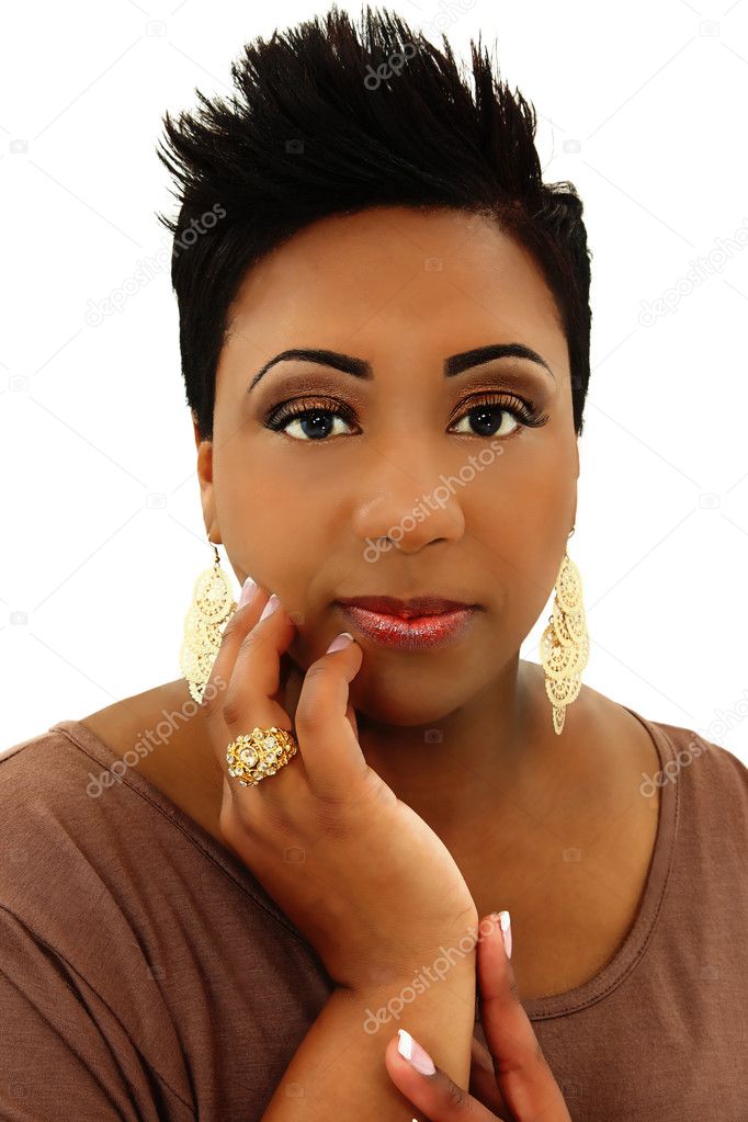 Beautiful Black Woman with Spiked Hair and Manicure