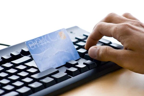 stock image Man is shopping online