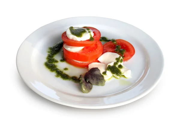 Salát s rajčaty, mozzarellou a pestem — Stock fotografie