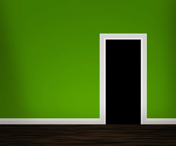 Porta aberta na parede verde — Fotografia de Stock