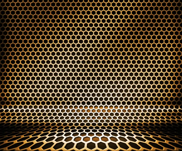 Zlaté kovové hex mřížky pozadí — Stock fotografie