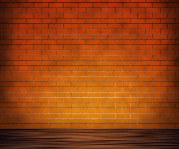Bakstenen muur met houten vloer achtergrond — Stockfoto
