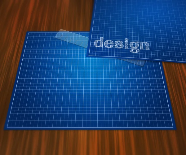 Design af blueprint på bordbaggrund - Stock-foto