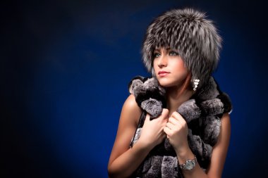 A woman in fur cap clipart