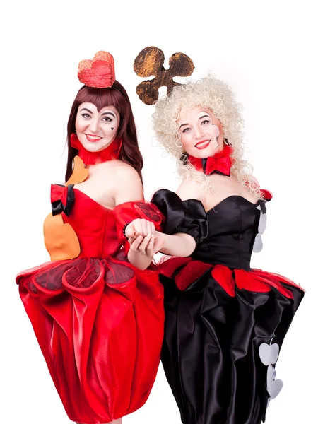 Two queens of hearts and clubs — Stock Photo, Image