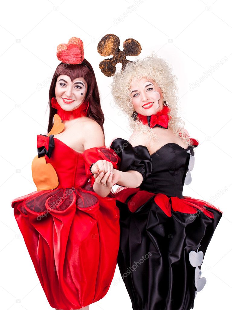 Two queens of hearts and clubs