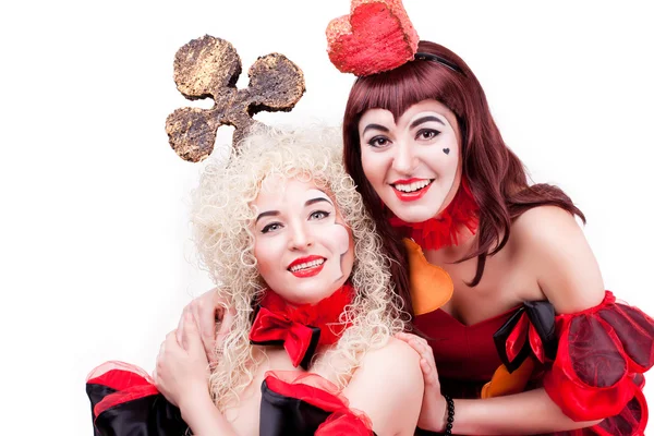 Two queen of hearts and clubs — Stock Photo, Image