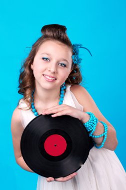 Cute girl with vinil record clipart