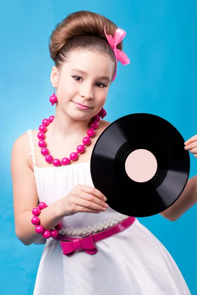 レコードと美しさの少女 — ストック写真