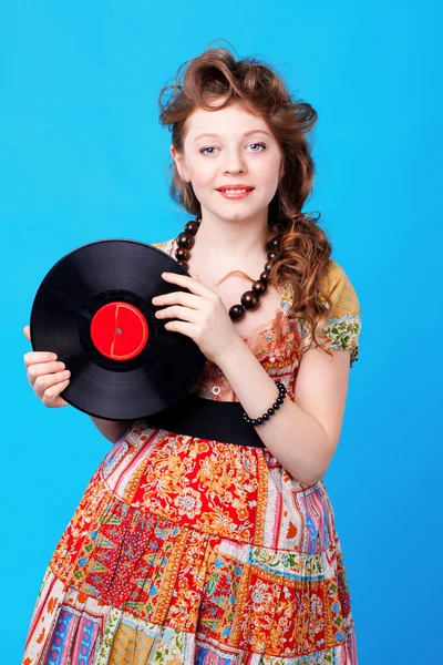 レコードを持つ少女 — ストック写真