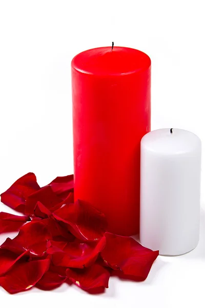 stock image Rose petals and candles