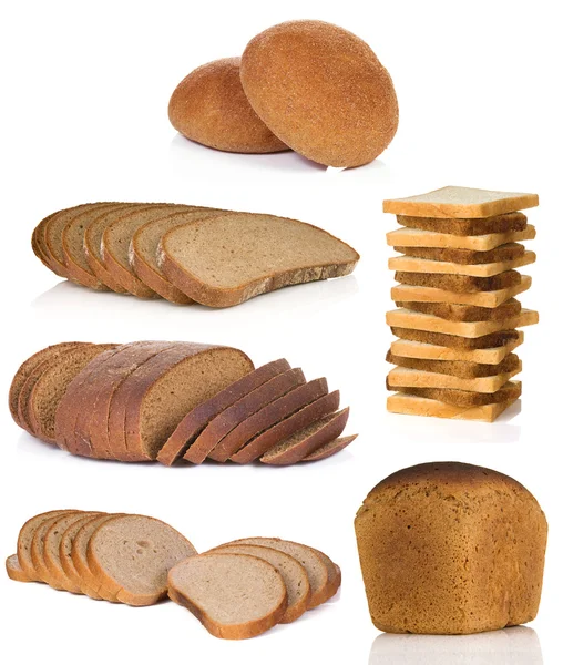 Collage von Brot isoliert auf Weiß — Stockfoto