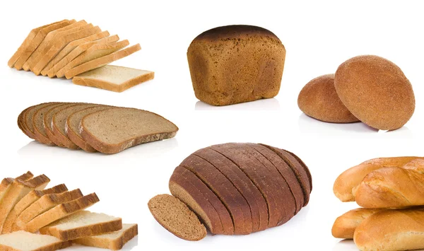 Collage von Brot isoliert auf Weiß — Stockfoto