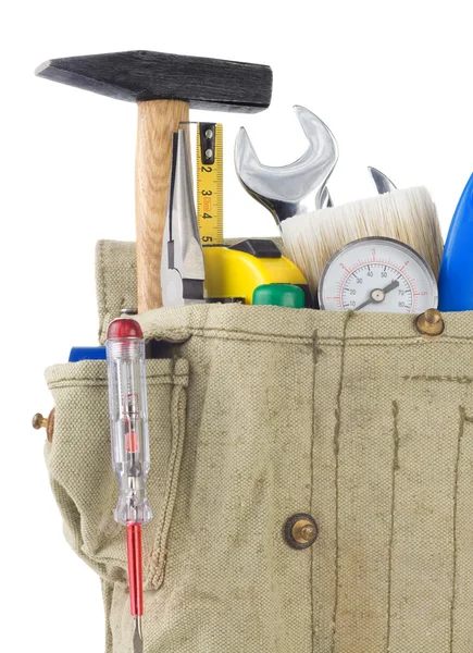 Tools in belt bag isolated on white — Stock Photo, Image