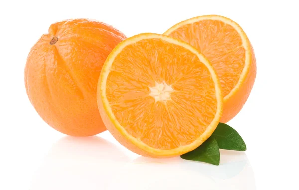 Orange fruit and slices isolated on white — Stock Photo, Image