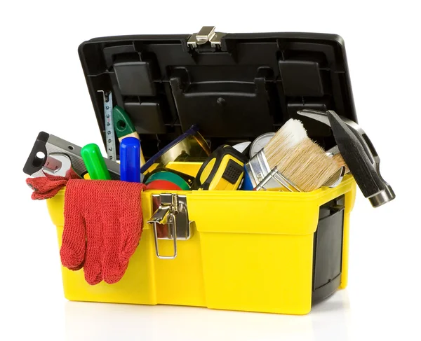 Tools and instruments in plastic box — Stock Photo, Image