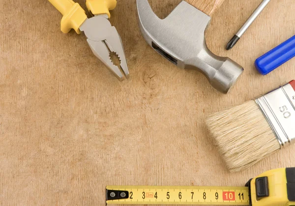 Set of tools on wood — Stock Photo, Image