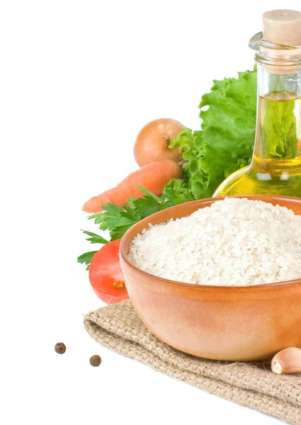 Ris och hälsosam mat isolerad på vit — Stockfoto