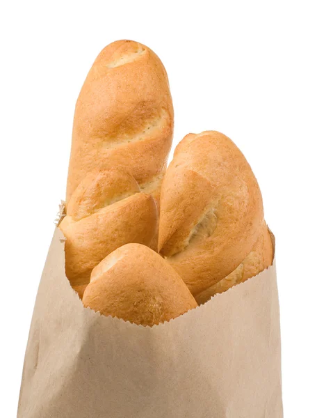 Brot isoliert in Papiertüte — Stockfoto