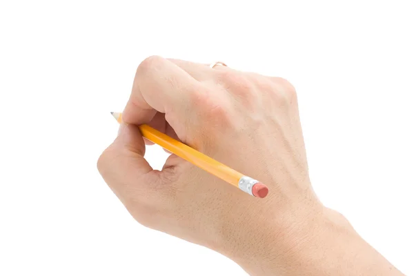 Hand met potlood geïsoleerd op wit — Stockfoto