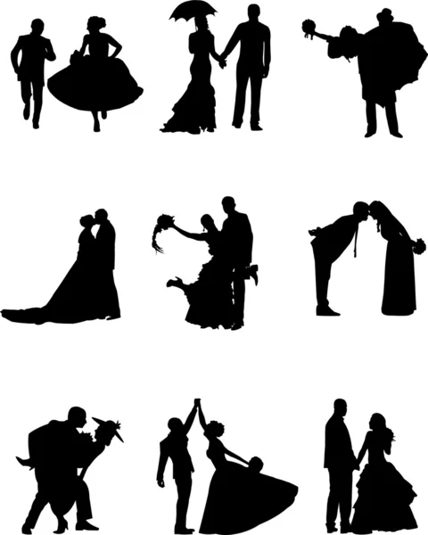 Bruid en bruidegom silhouet — Stockvector