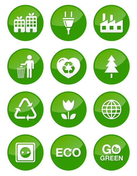 Zielony / eco błyszczący przyciski zestaw — Wektor stockowy