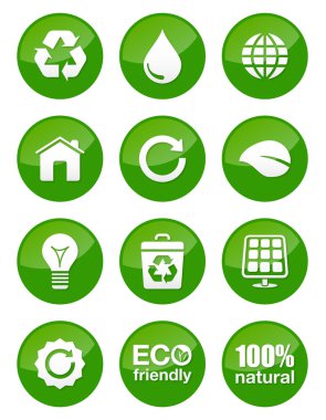 Green eco glossy buttons clipart