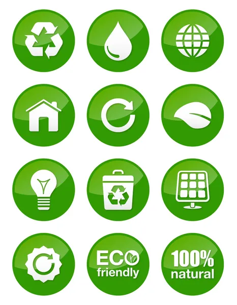 Zielony eco błyszczący przyciski — Wektor stockowy