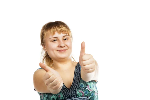 Ung flicka på en vit bakgrund med positiva känslor — Stockfoto