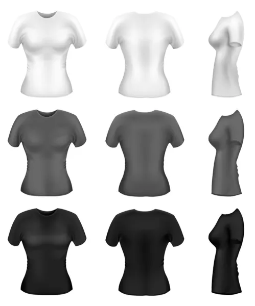Donna modelli di t-shirt a maniche lunghe da tutte le angolazioni — Vettoriale Stock
