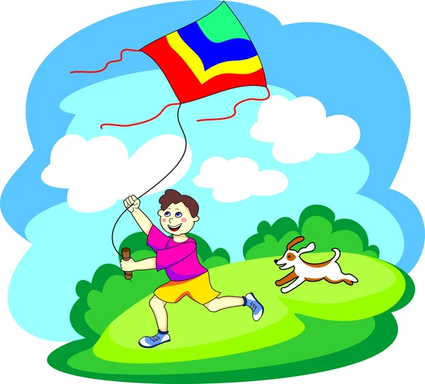 Boy playing with a kite — Stock Vector