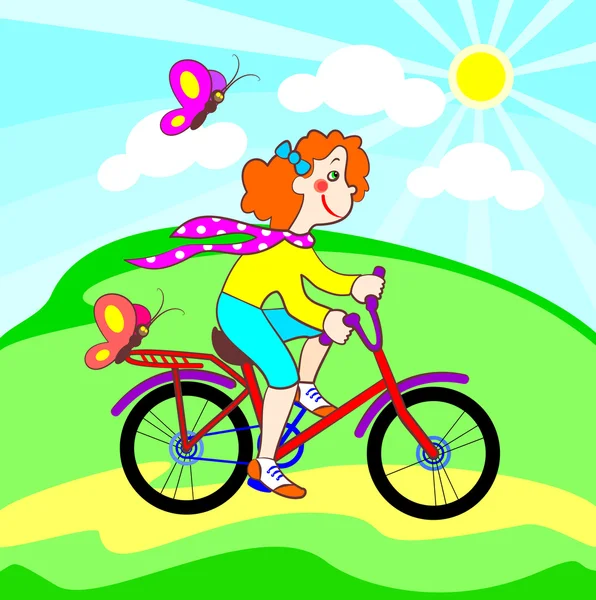 Lány és a kerékpáros — Stock Vector
