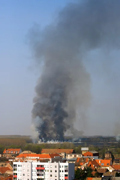 stock image Forest fire approaching European town