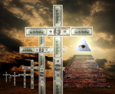 Illuminati pyramid and money religion clipart