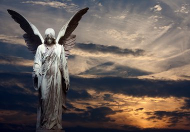 Angel and sunset background clipart