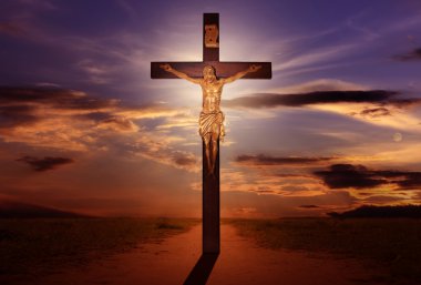 Cross easter and sunset abstract clipart