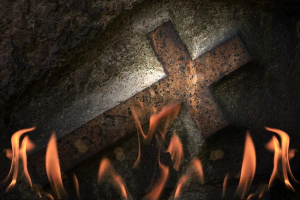 Cross in fire — Stock Photo, Image