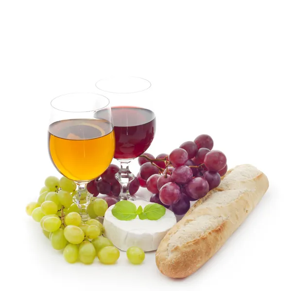 Grapes wine and cheese — Stock Photo, Image