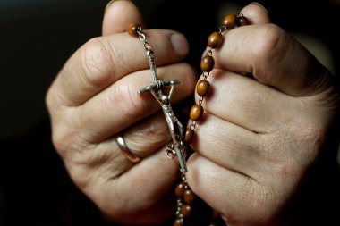 Praying woman hands and rosary clipart
