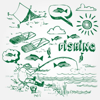 Fishing icons set clipart