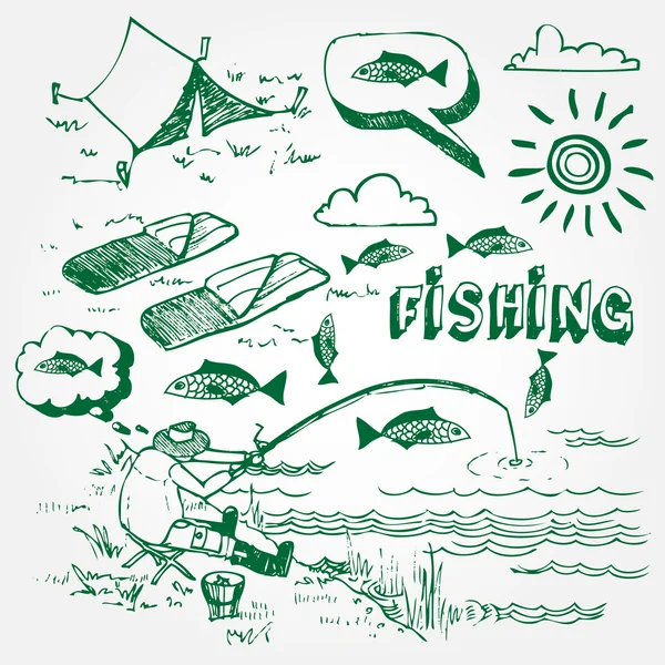 Набор значков для рыбалки — стоковый вектор