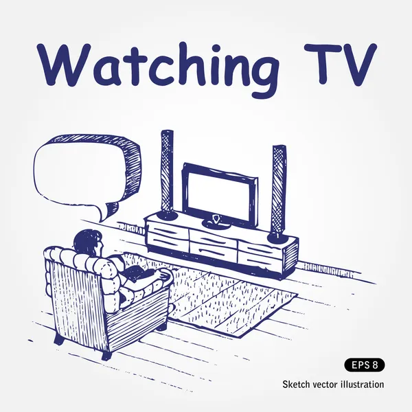 Menonton Tv - Stok Vektor
